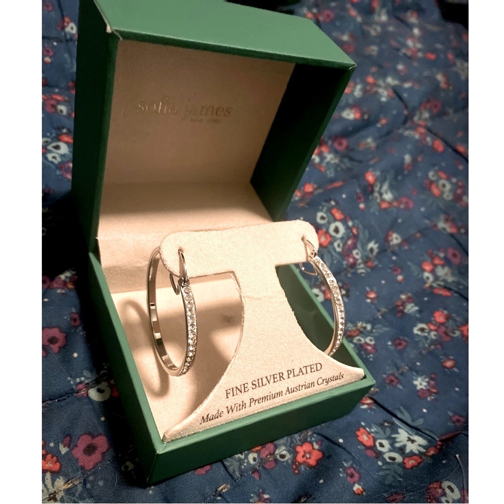 NWT Sophia James New York Silver Plated Hoops with Austrian Crystals